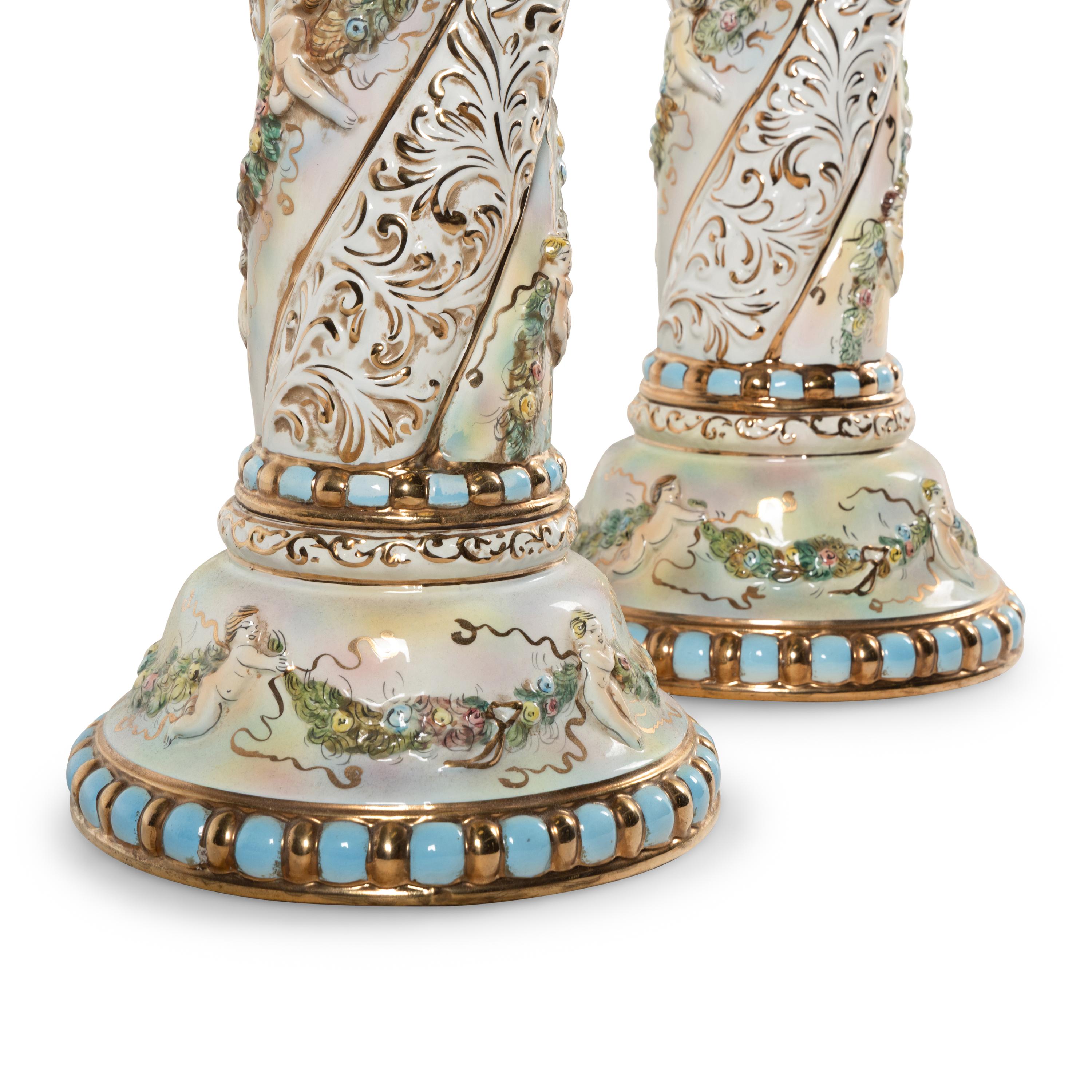 A Pair of Italian Porcelain Pedestals