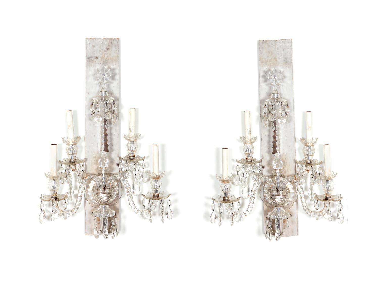 A Pair of Cut Crystal Four-Light Wall Sconces — 19TH CENTURY