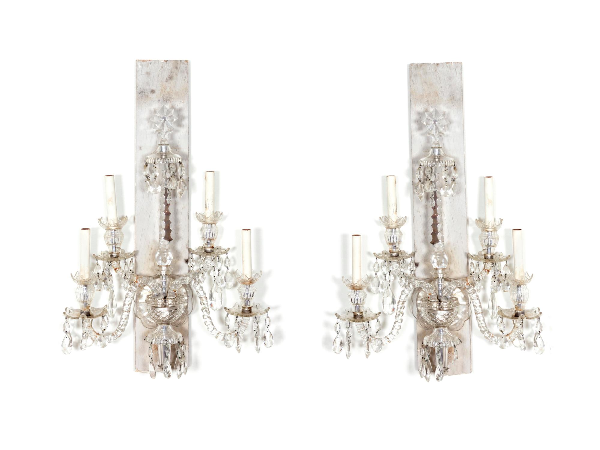 A Pair of Cut Crystal Four-Light Wall Sconces — 19TH CENTURY