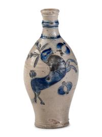 A Westerwald Cobalt Decorated Stoneware Flask with Stag