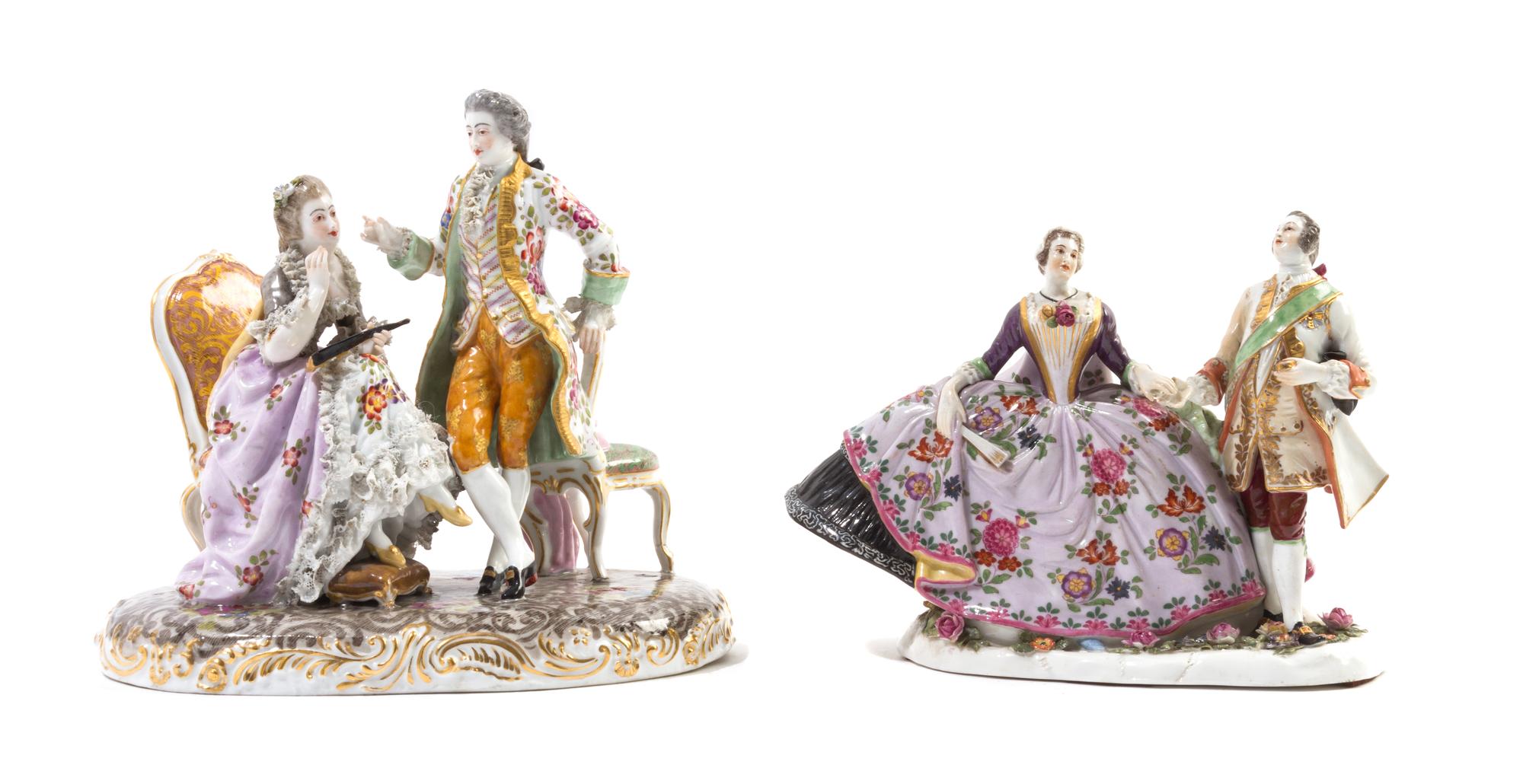 Two Continental Porcelain Figural Groups Width of wider 9 1/2 inches. — EARLY 20TH CENTURY