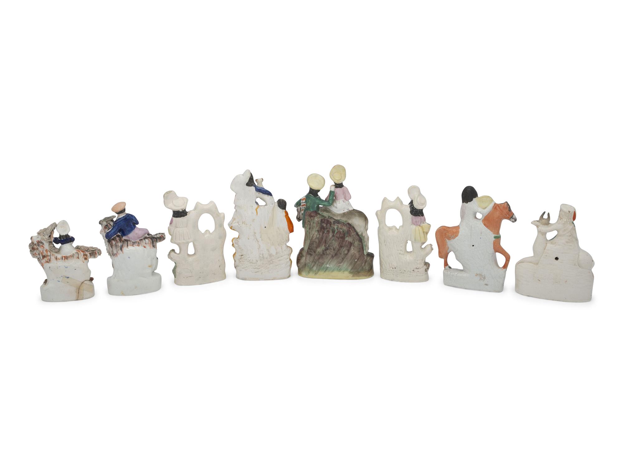 Eight Staffordshire Figures and Figural Groups with Animals