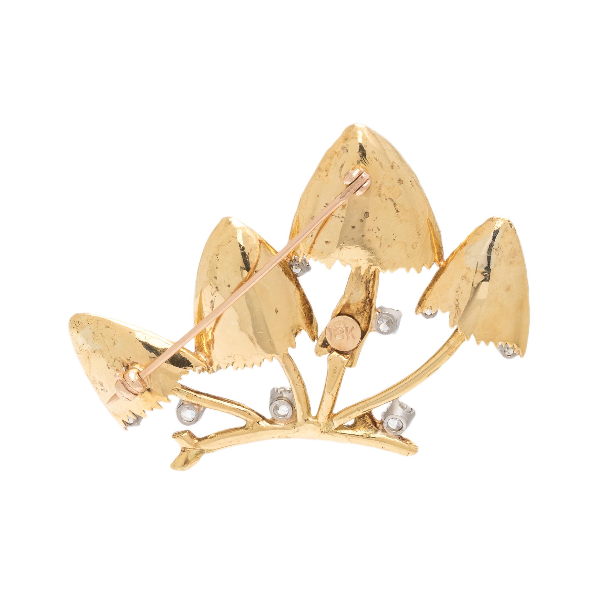 YELLOW GOLD AND DIAMOND MUSHROOM BROOCH