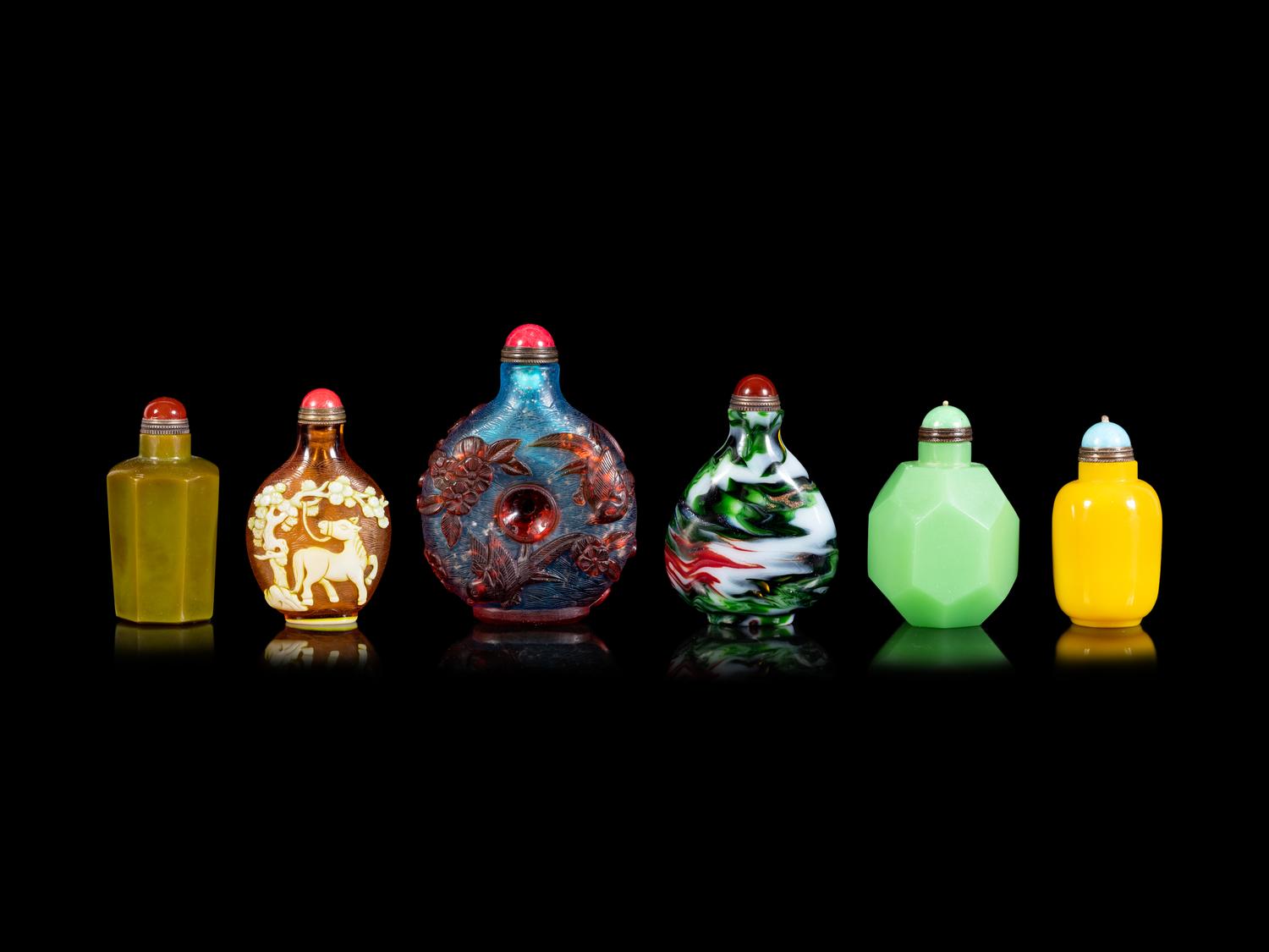 Six Chinese Glass Snuff Bottles