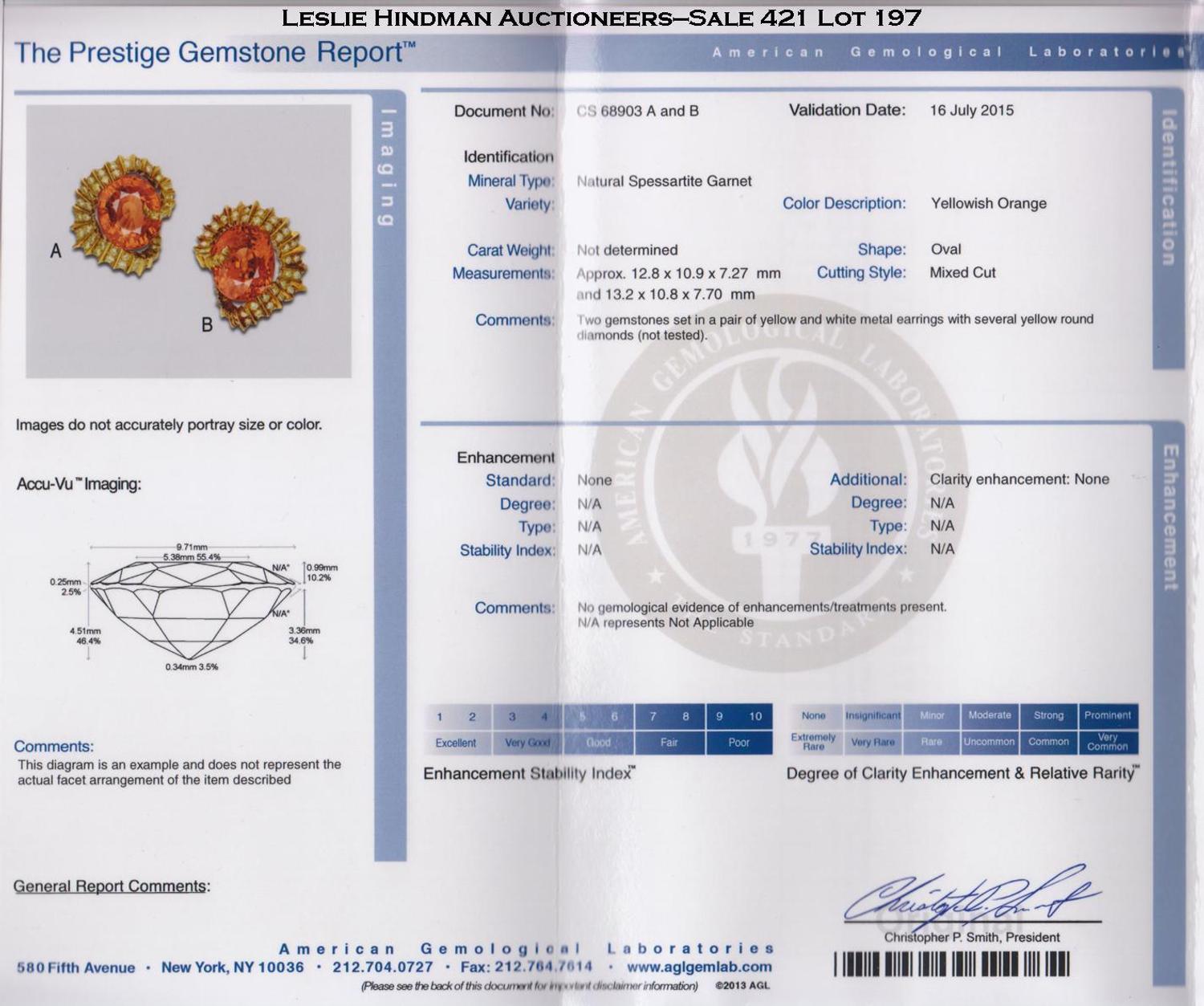 A Pair of 18 Karat Yellow Gold, Spessartite Garnet and Colored Diamond Earclips, N. Varney, 10.60 dwts.