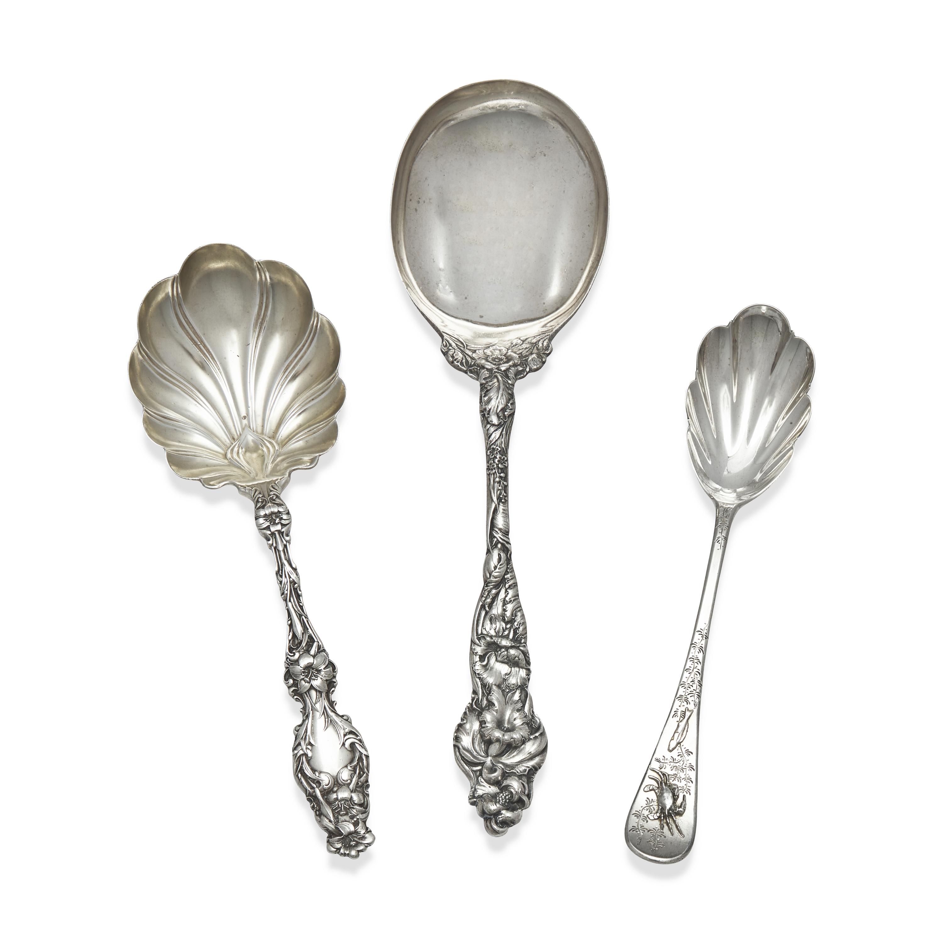 Three Aesthetic Movement and Art Nouveau Sterling Silver Spoons