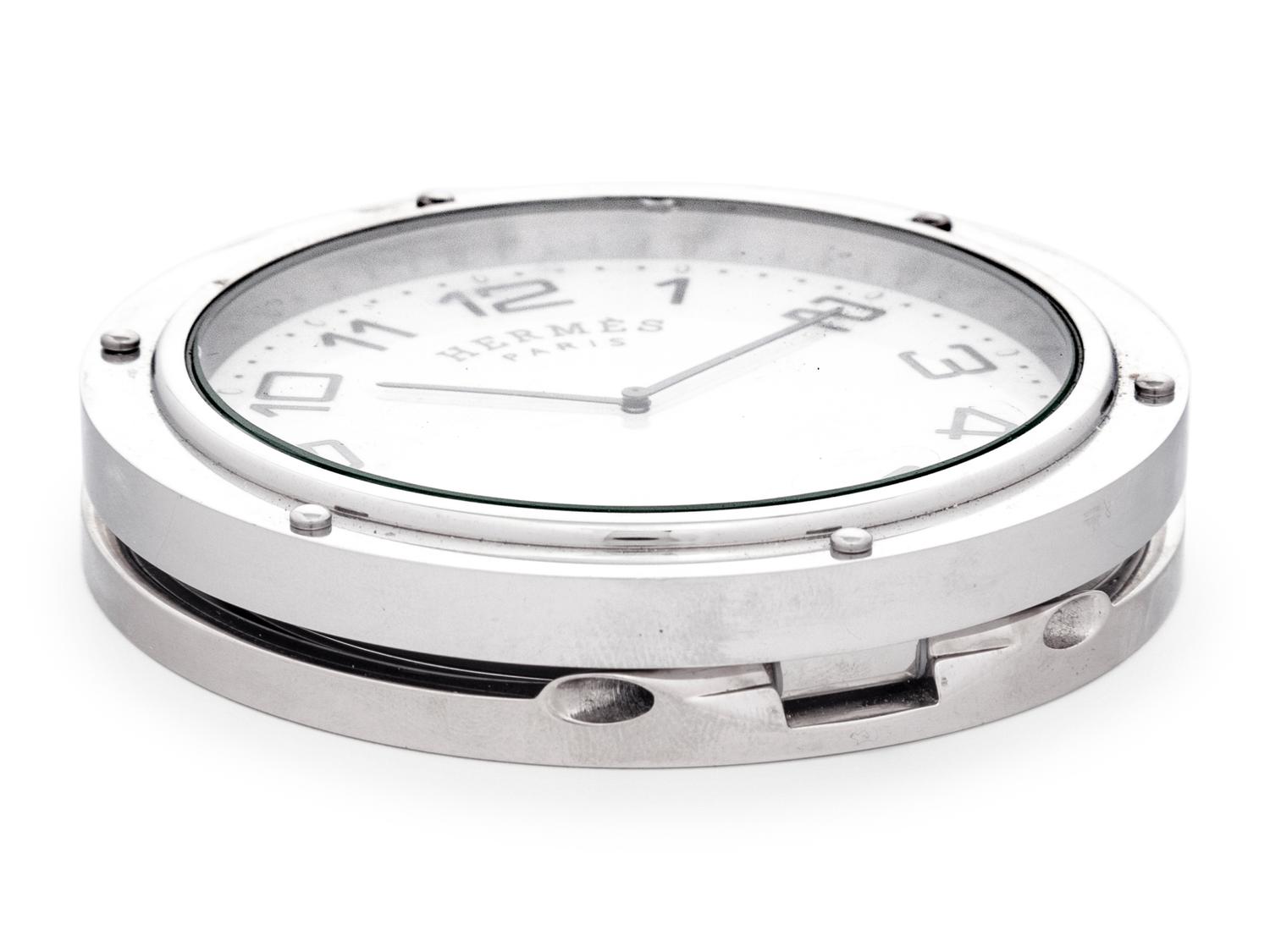 An Hermès Silver-Plate Desk Clock