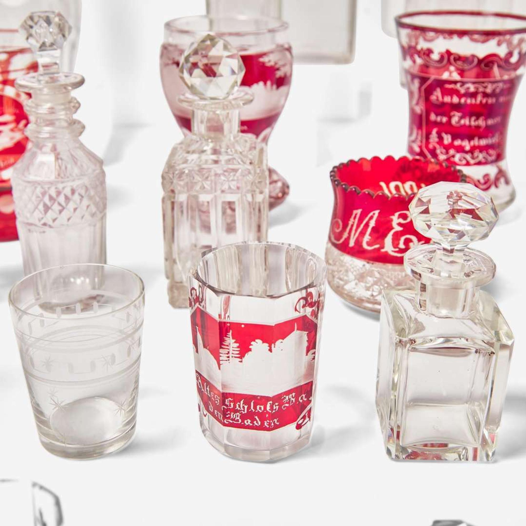 A group of thirty-eight molded and etched glass tablewares English and Continental, 18th - 20th century