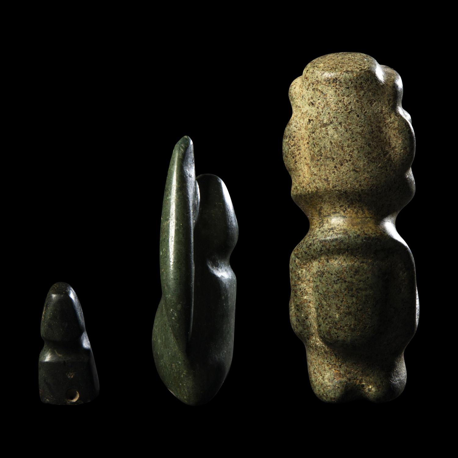 Three Mezcala Greenstone Crouching Figures