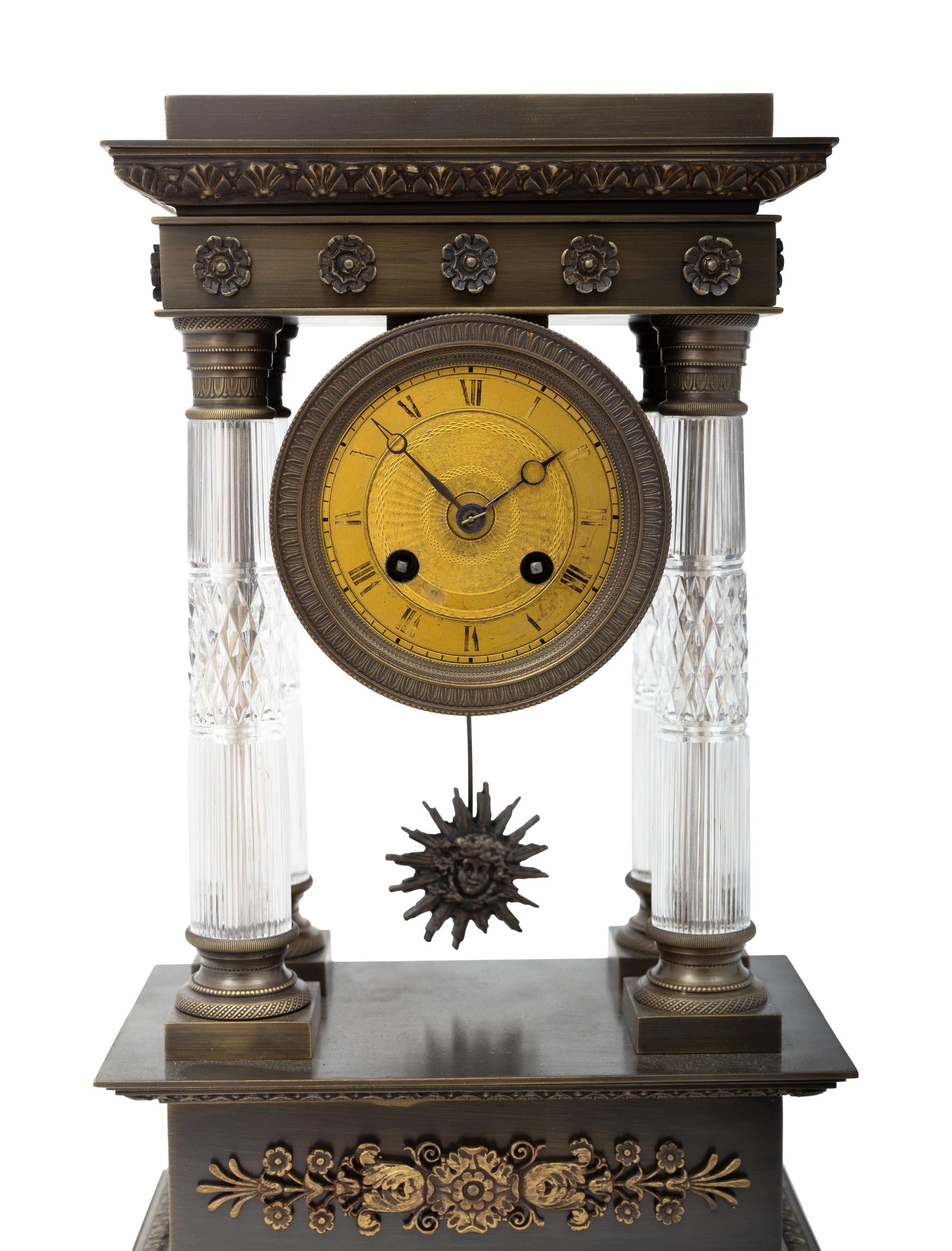 An Empire Style Bronze and Cut Glass Mantel Clock