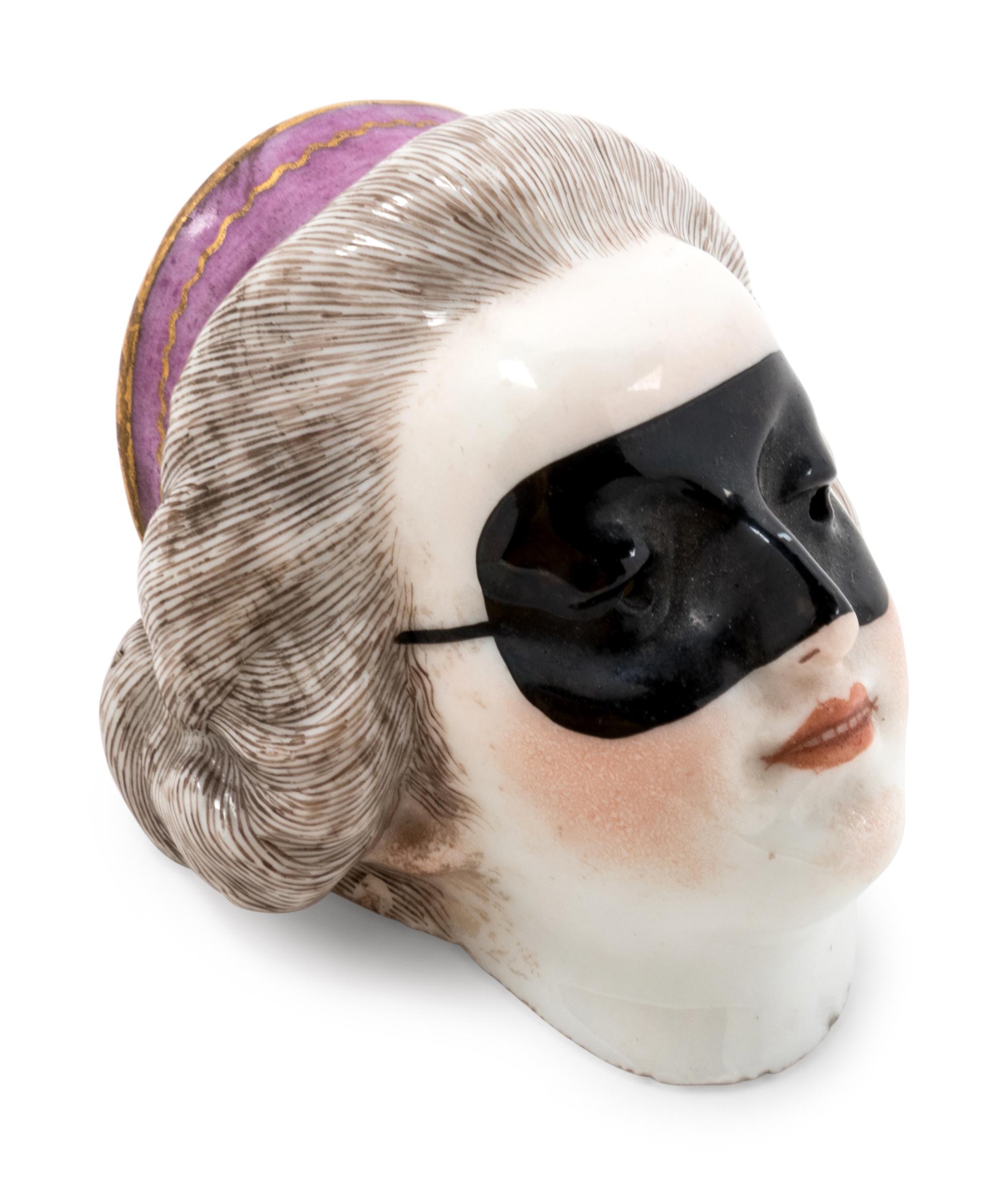 A Vienna Painted Porcelain Head of a Masquerade Lady