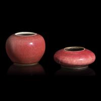 Two Chinese Copper Red Glazed Porcelain Water Coupes, 19th Century — 清晚期 銅紅釉水盂兩件