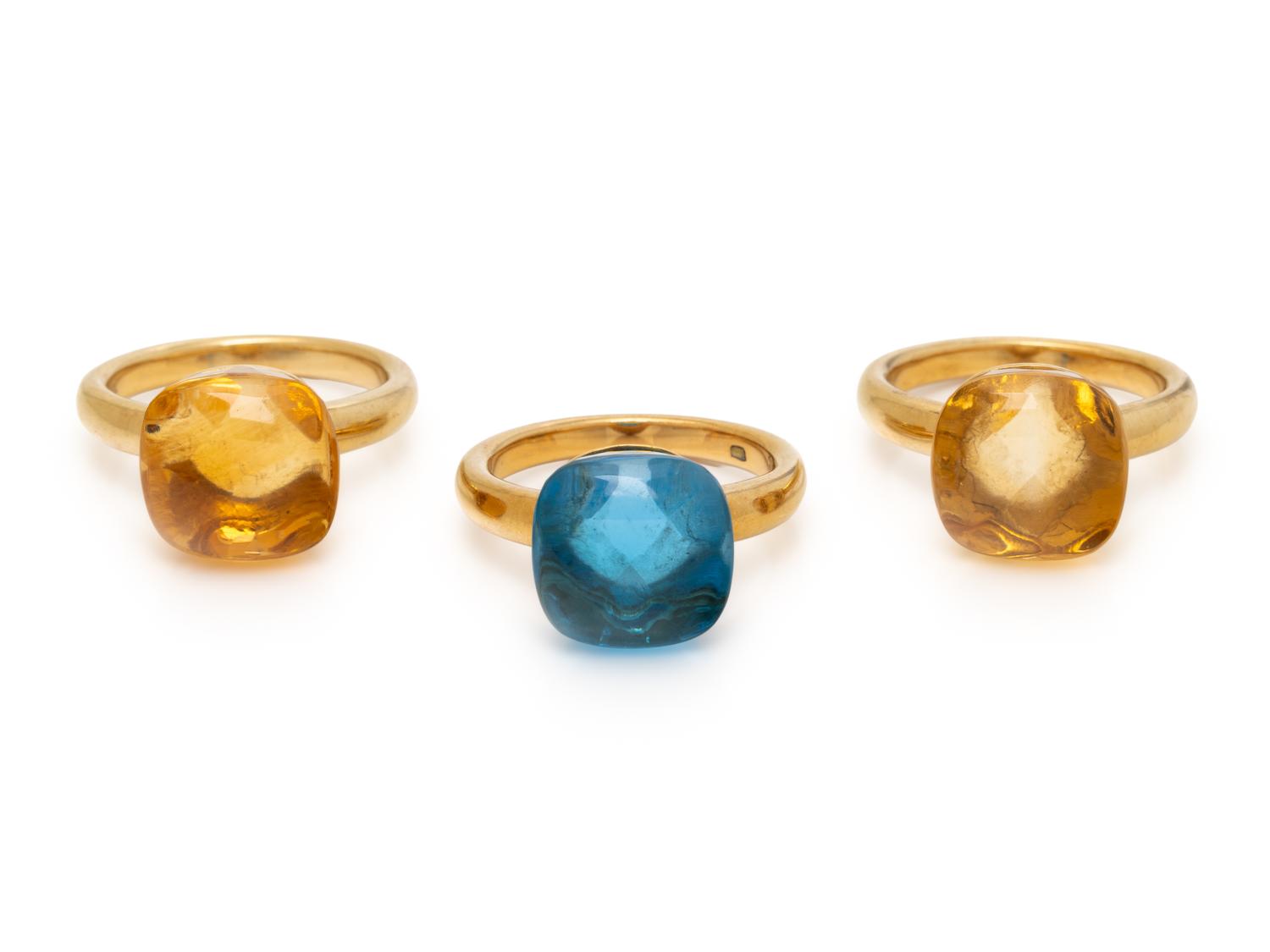 COLLECTION OF YELLOW GOLD AND MULTIGEM STACKING RINGS