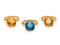 COLLECTION OF YELLOW GOLD AND MULTIGEM STACKING RINGS