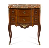 A Louis XVI Style Parquetry Commode, Height 33 1/4 x width 30 x depth 17 inches.