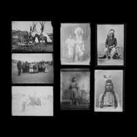 [Western Americana]. A group of 17 magic lantern slides and glass negatives, including towns, Native American subjects, and other personalities.