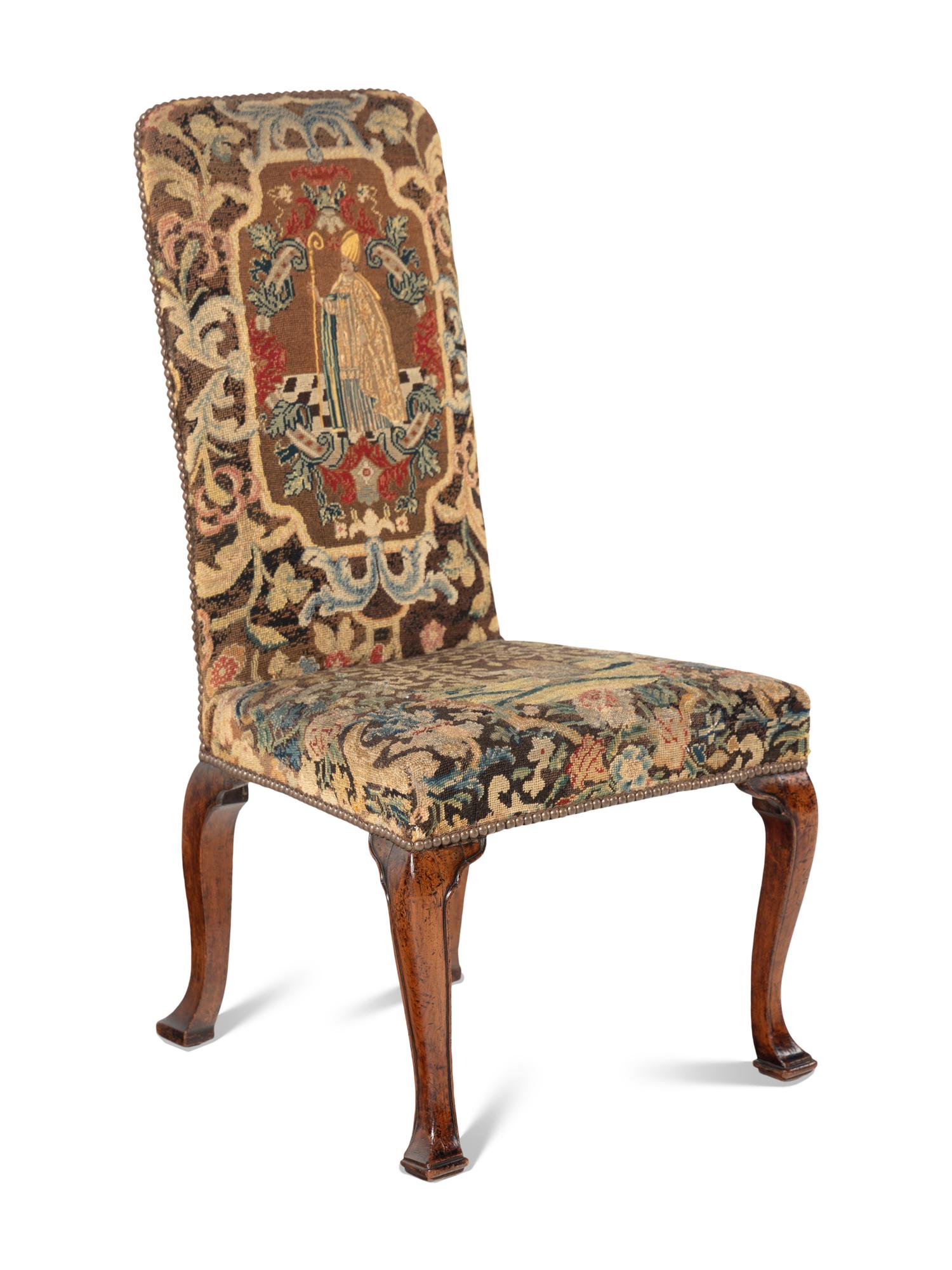 A Queen Anne Walnut Side Chair with Needlepoint Upholstery
