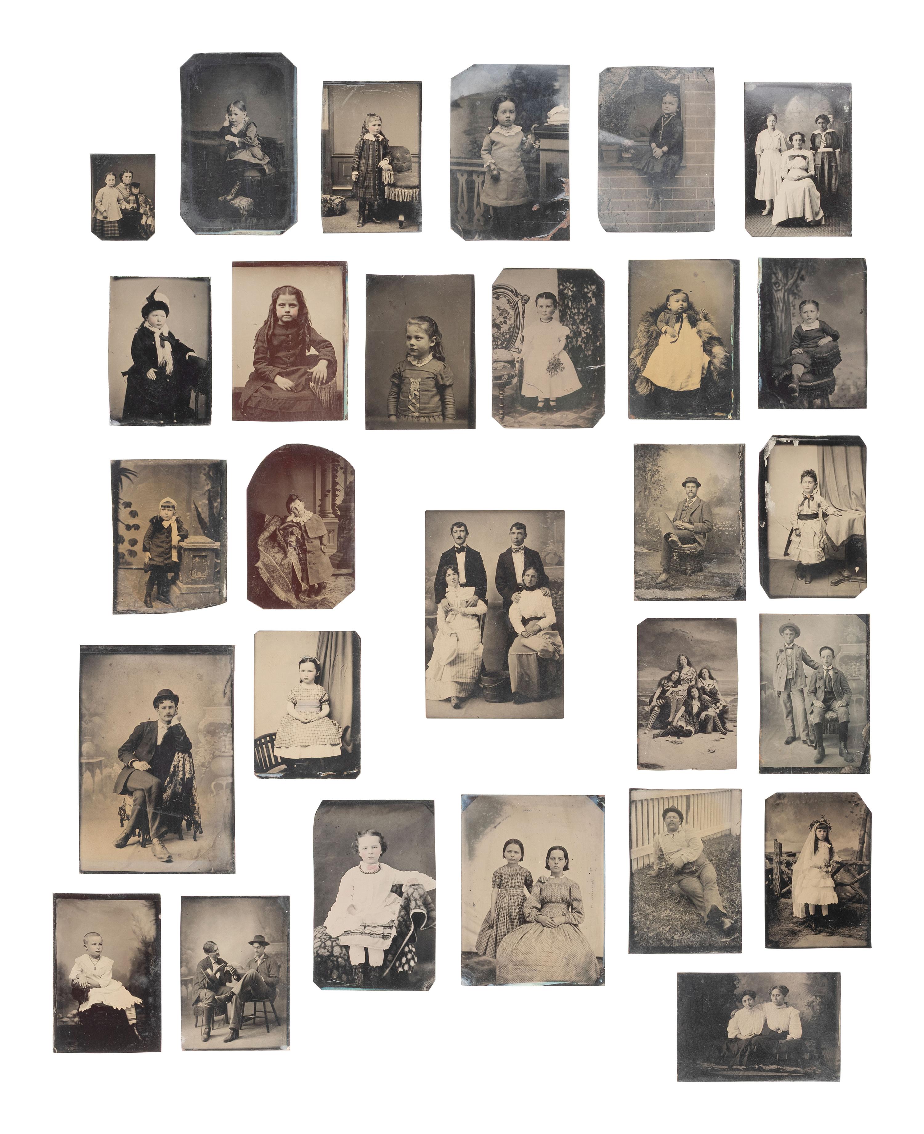 [EARLY PHOTOGRAPHY]. A collection of tintypes featuring men, women, and children, incl. African American subjects.