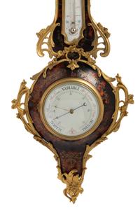 A Louis XV Style Gilt Bronze Mounted Boulle Marquetry Barometer and Thermometer