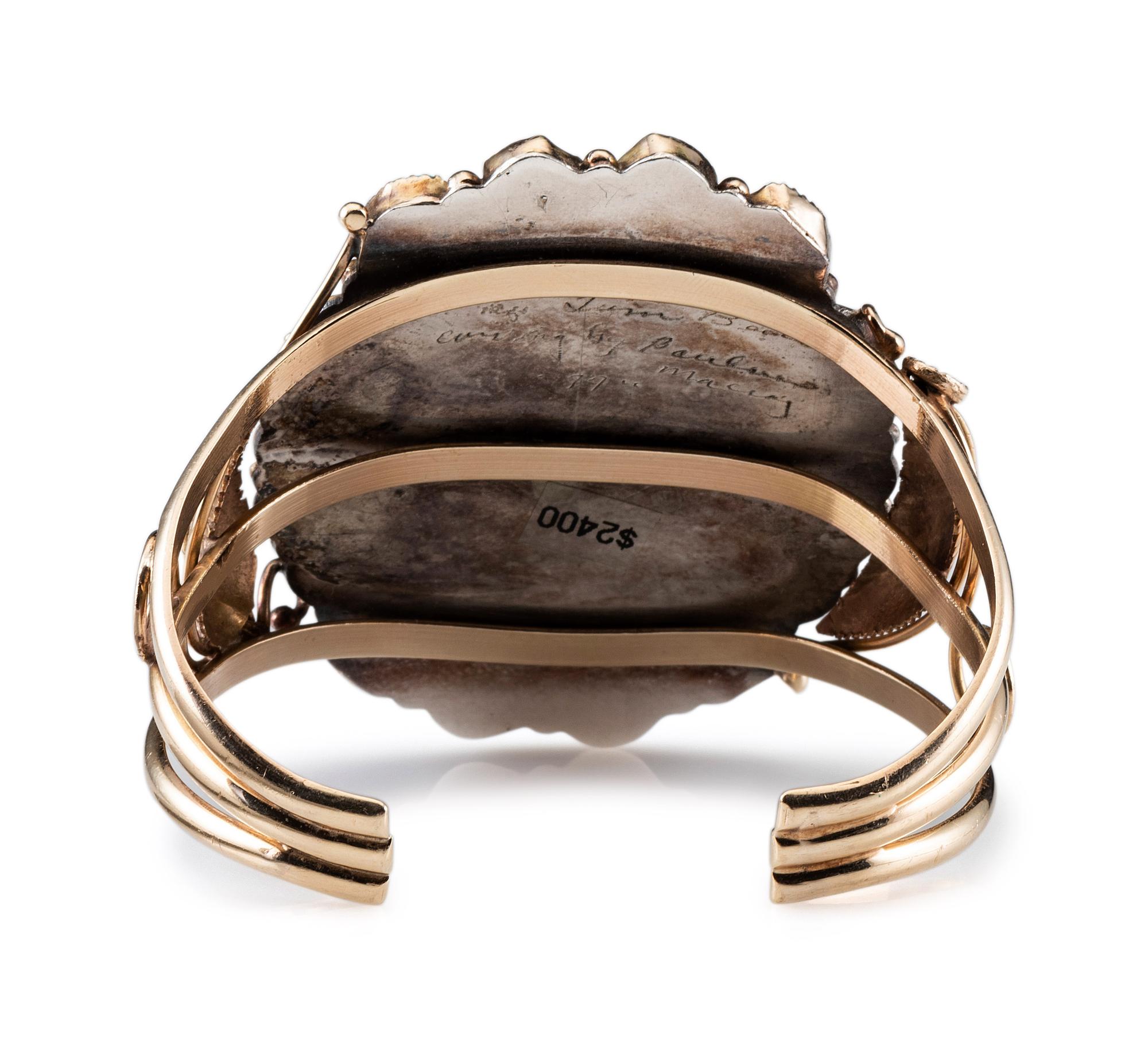 14K Gold Wire Cuff Bracelet, with Blue Jay Mosaic Inlay