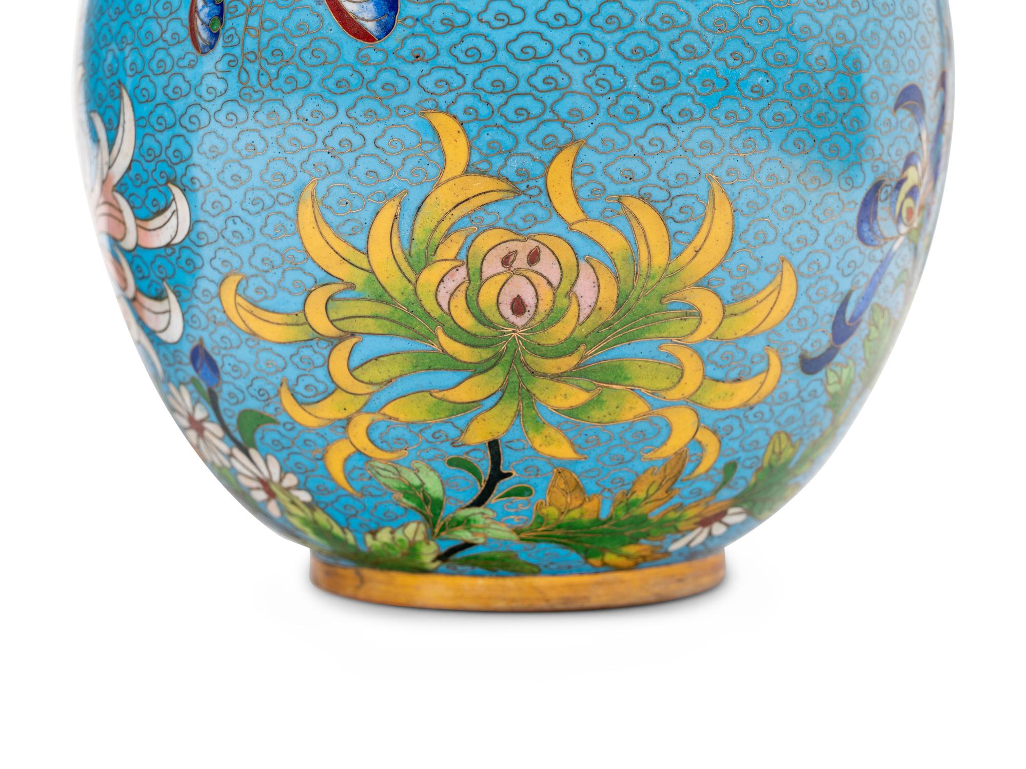 Four Chinese Blue Ground Cloisonné Enamel Jars and Covers