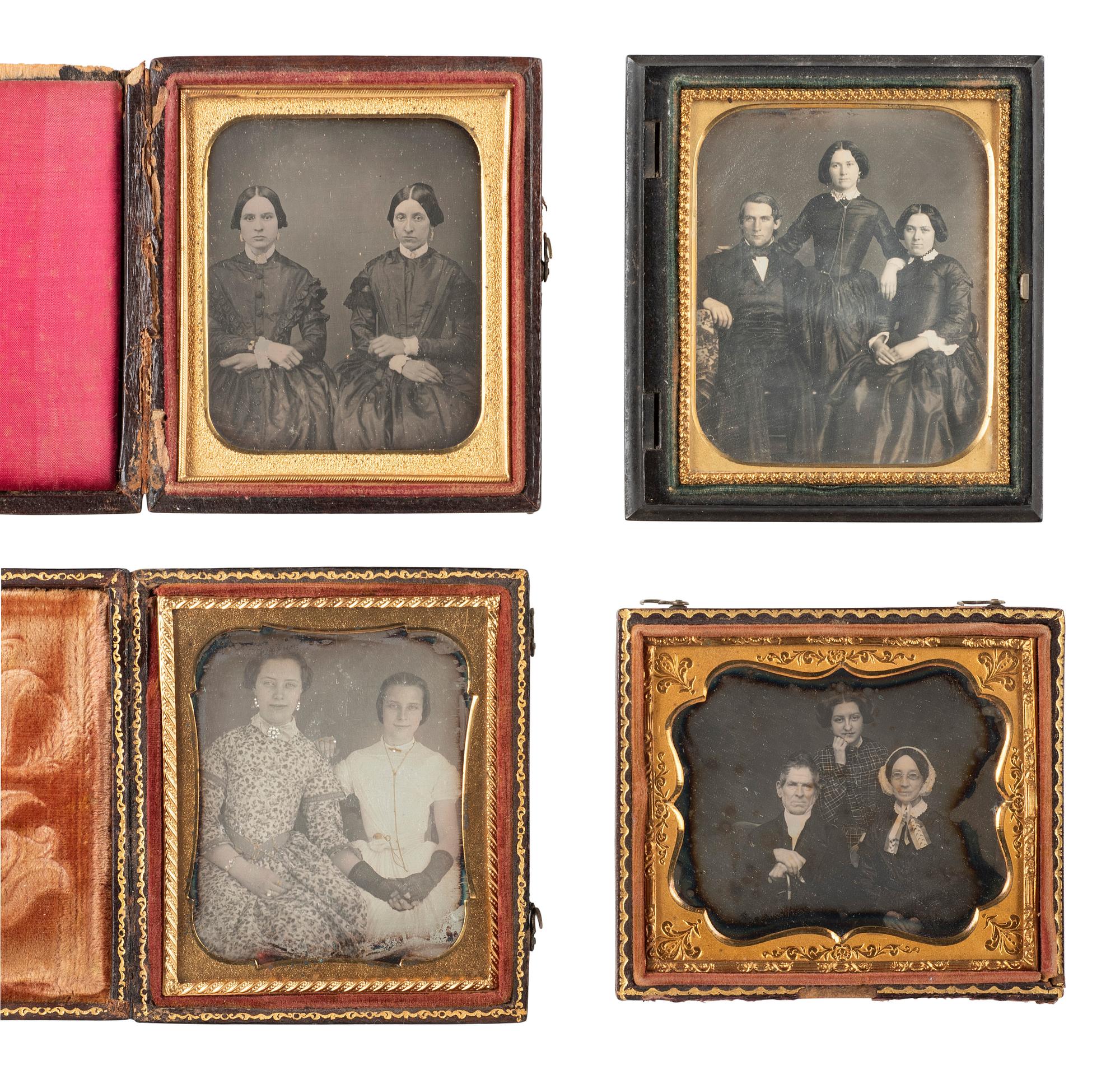 [EARLY PHOTOGRAPHY]. 22 quarter and sixth plate daguerreotype portraits of pairs and trios.