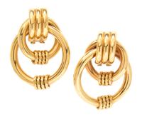 A Pair of 14 Karat Yellow Gold Earclips, 11.70 dwts.
