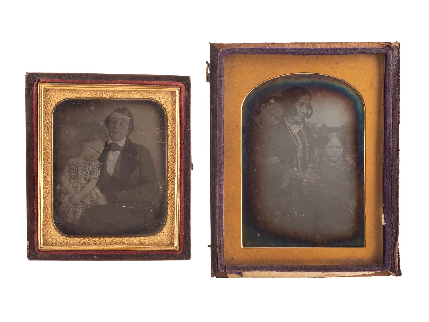 [EARLY PHOTOGRAPHY]. A group of 13 daguerreotypes featuring parents with children, including: