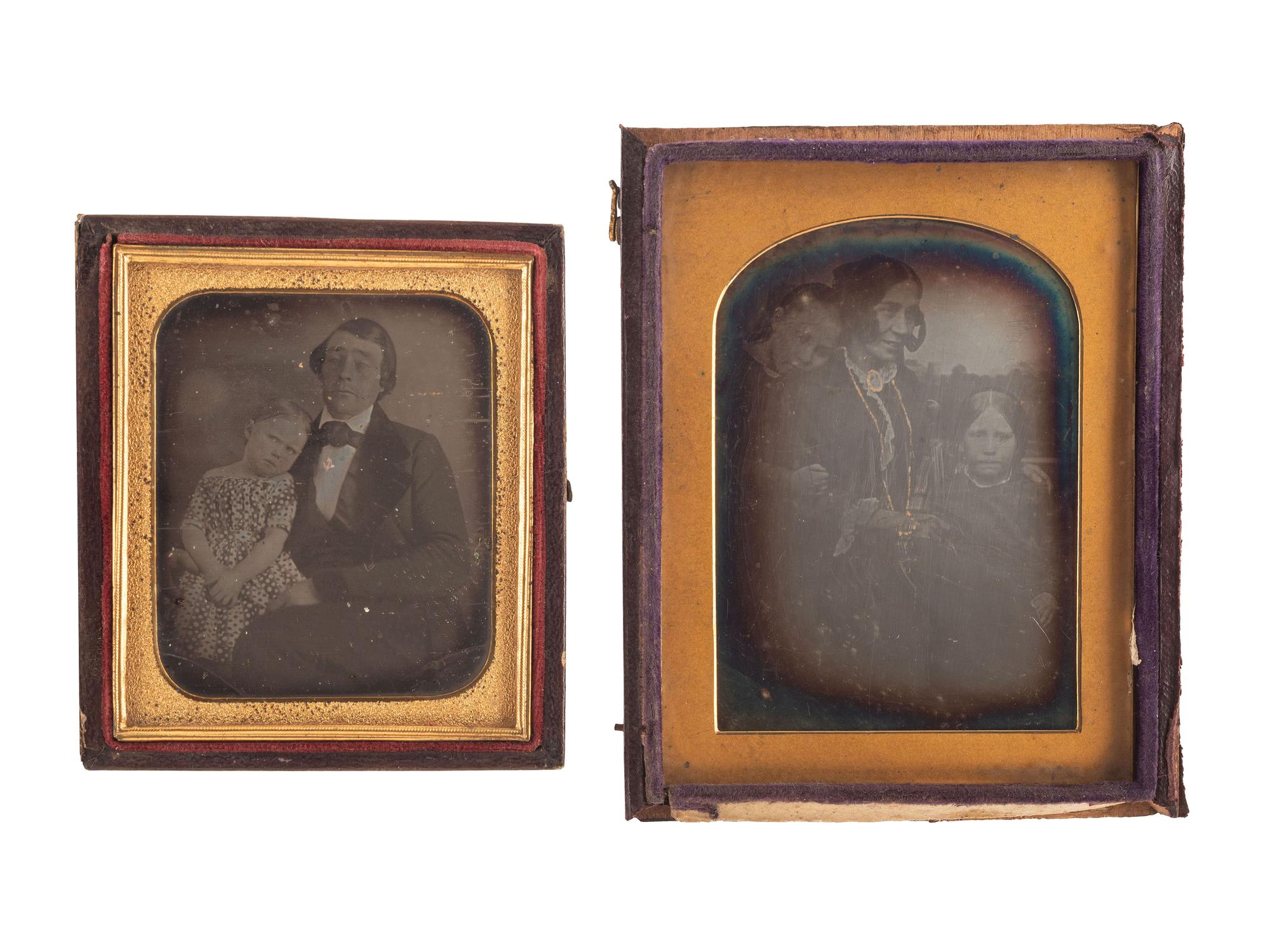 [EARLY PHOTOGRAPHY]. A group of 13 daguerreotypes featuring parents with children, including: