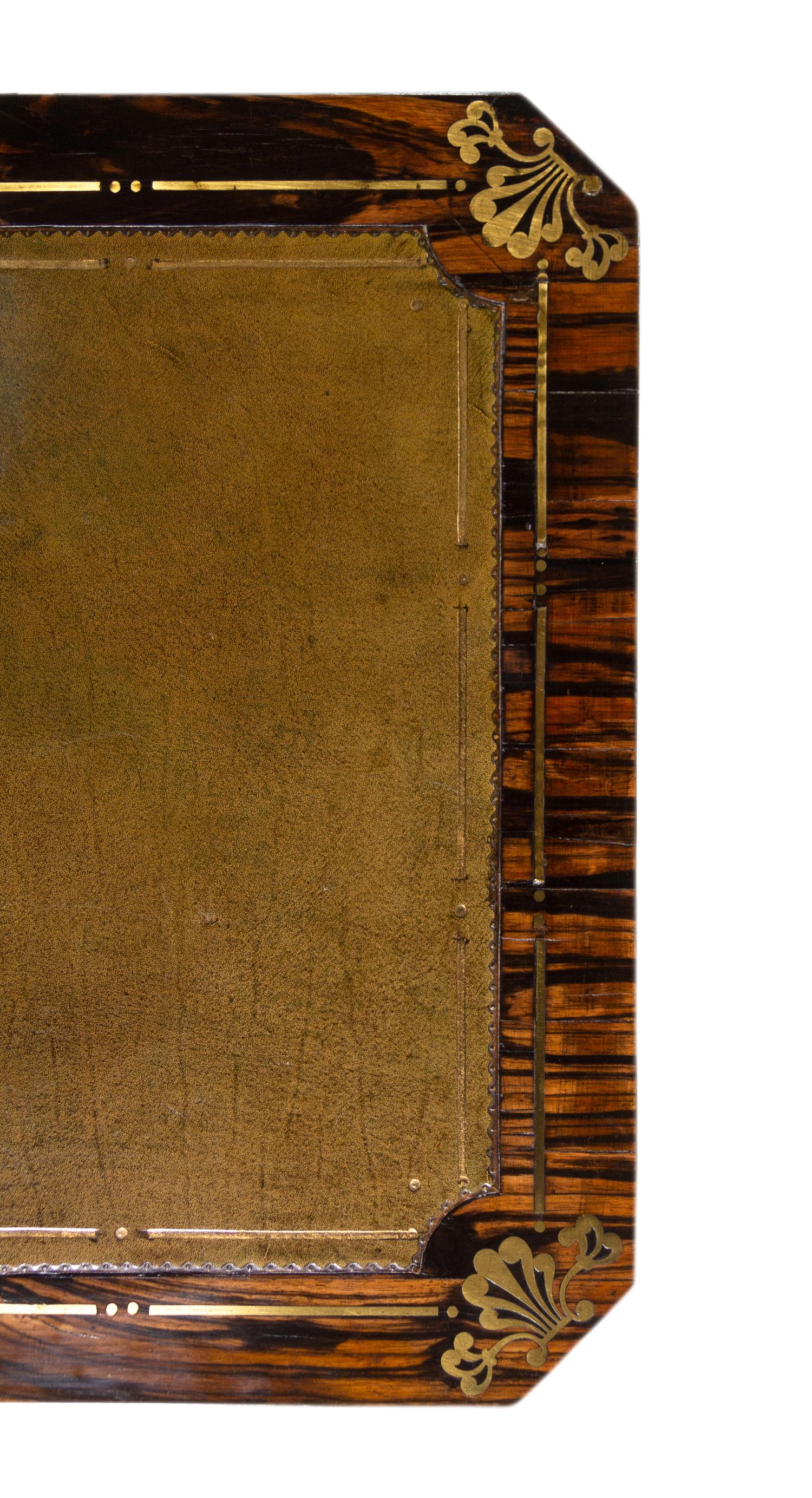 A Regency Brass-Inlaid Calamander and Indian Rosewood Writing Table