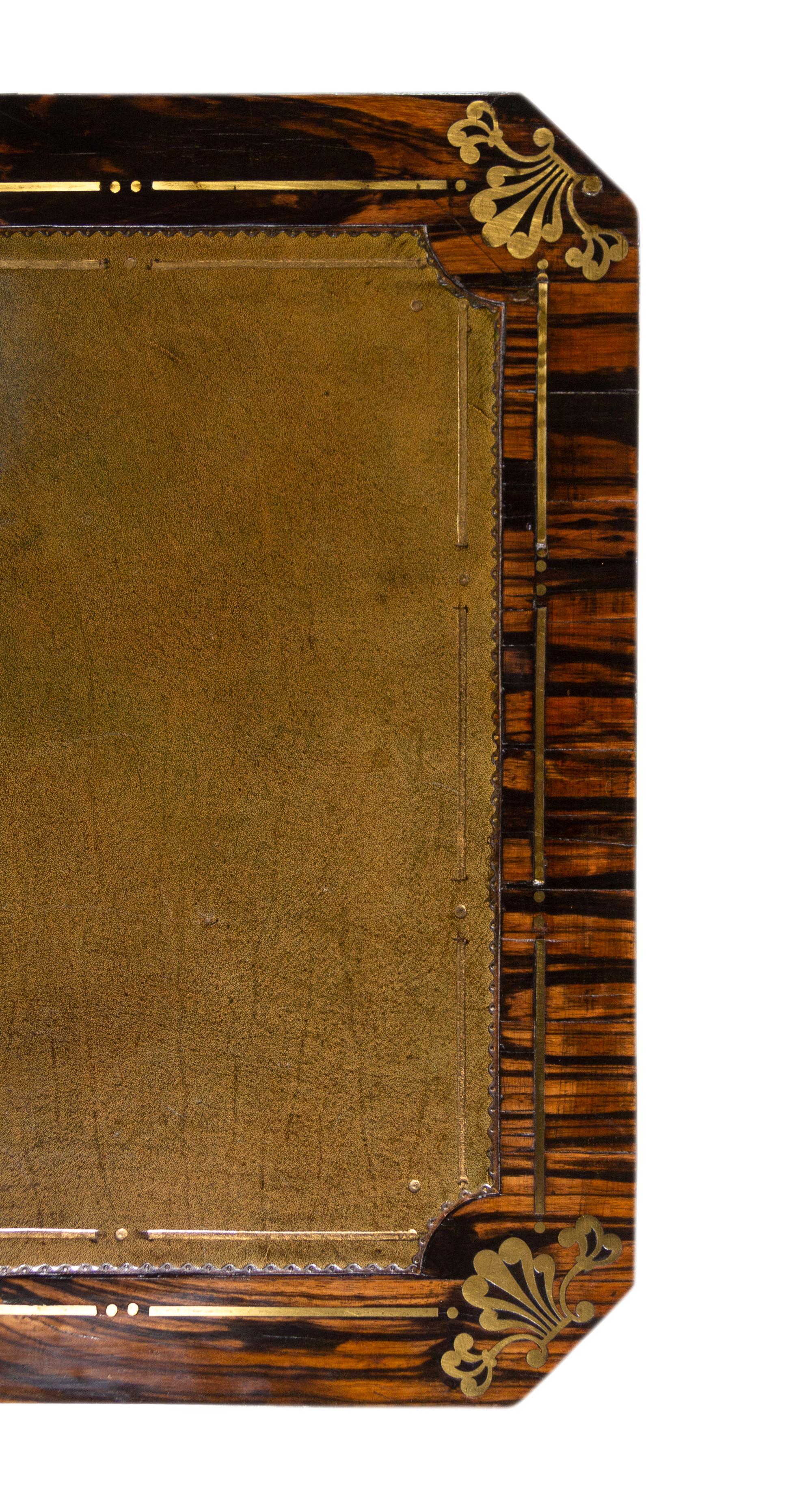 A Regency Brass-Inlaid Calamander and Indian Rosewood Writing Table
