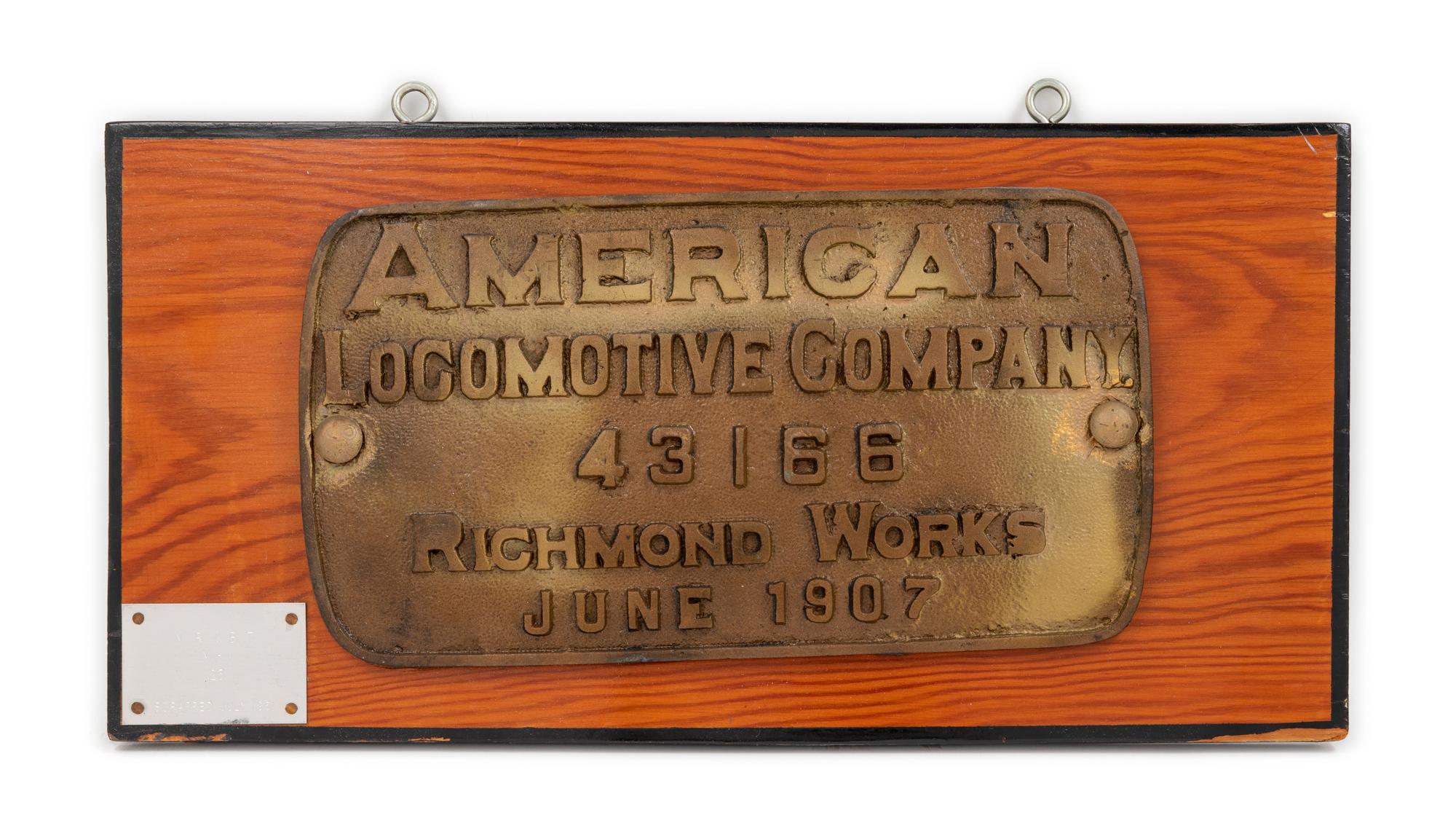 Two Painted Metal American Locomotive Company: Richmond Works Locomotive Badges for the MR & BT Railroad.