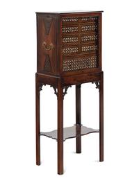 An English Various Woods and Ivory-Inlaid Collector's Case on Stand