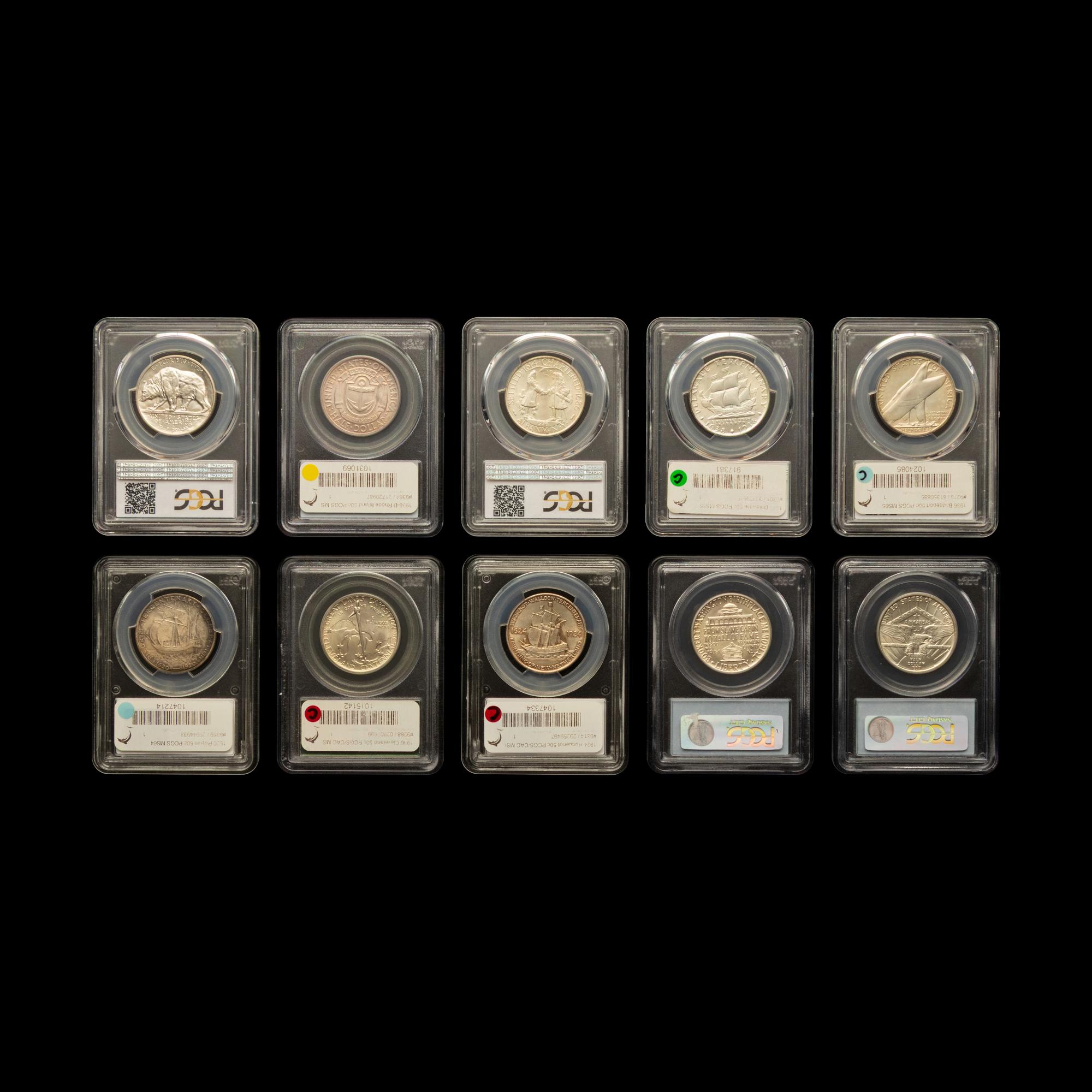 A Collection of Ten Graded Commemorative 50c Coins
