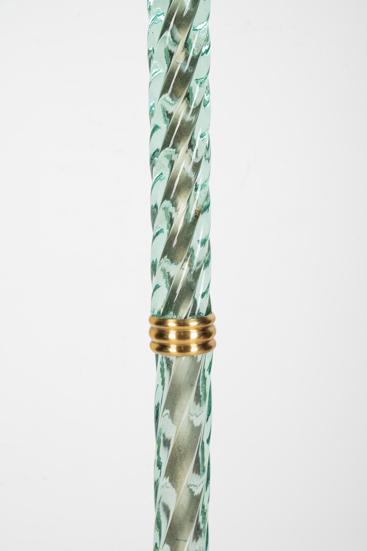 A Venetian Glass Rope-Twist Floor Lamp with Brass Base