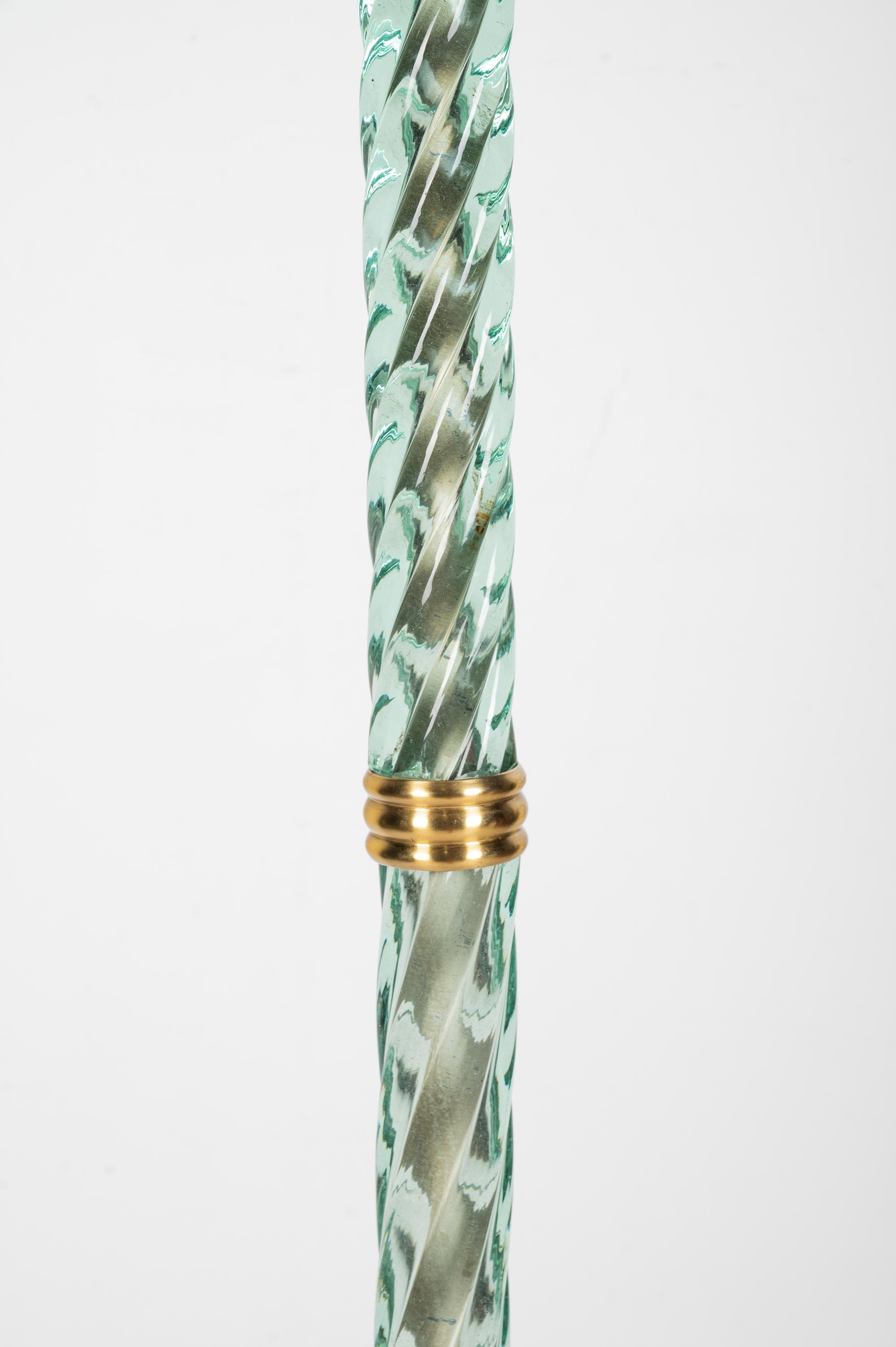 A Venetian Glass Rope-Twist Floor Lamp with Brass Base