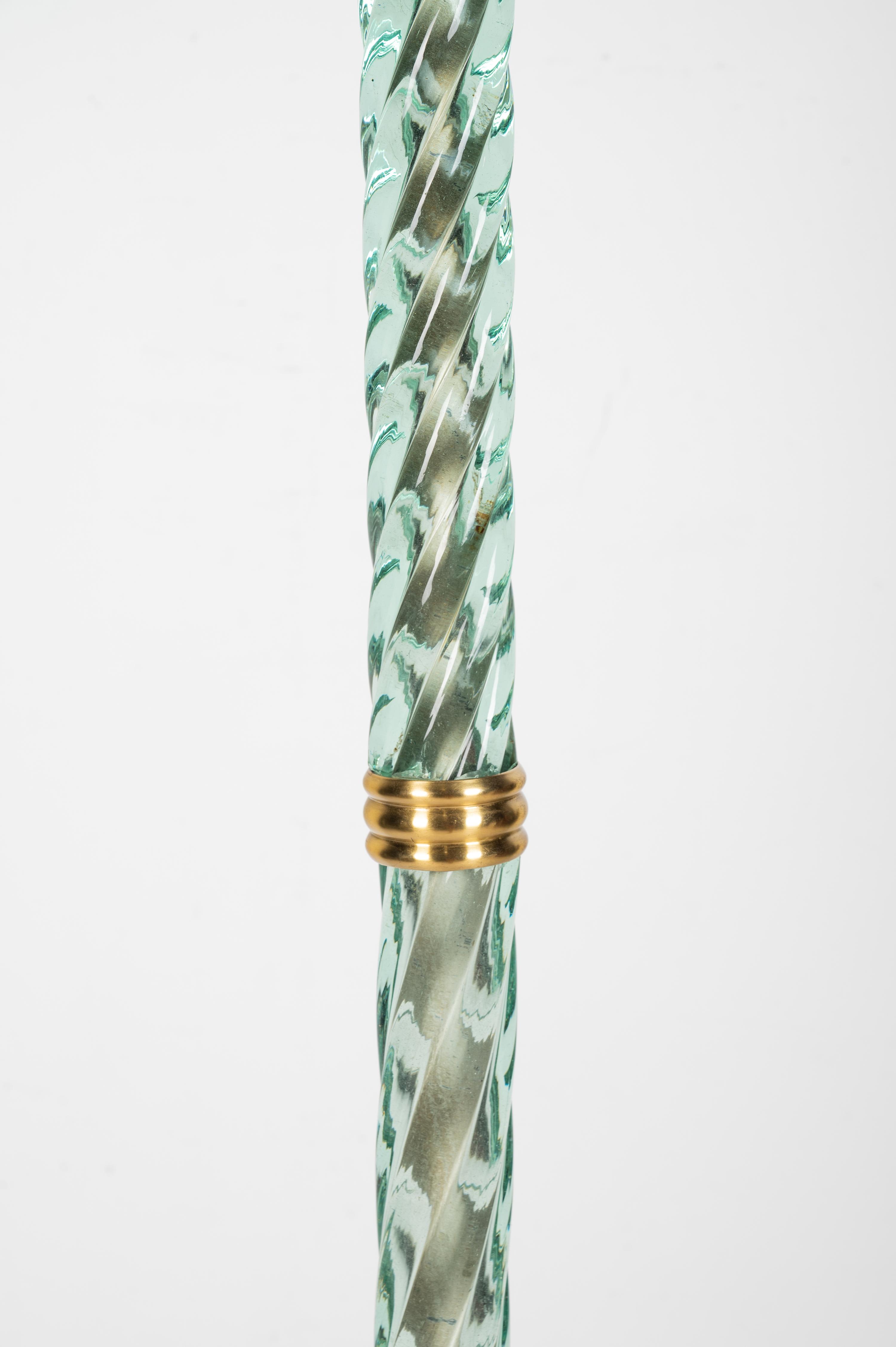 A Venetian Glass Rope-Twist Floor Lamp with Brass Base