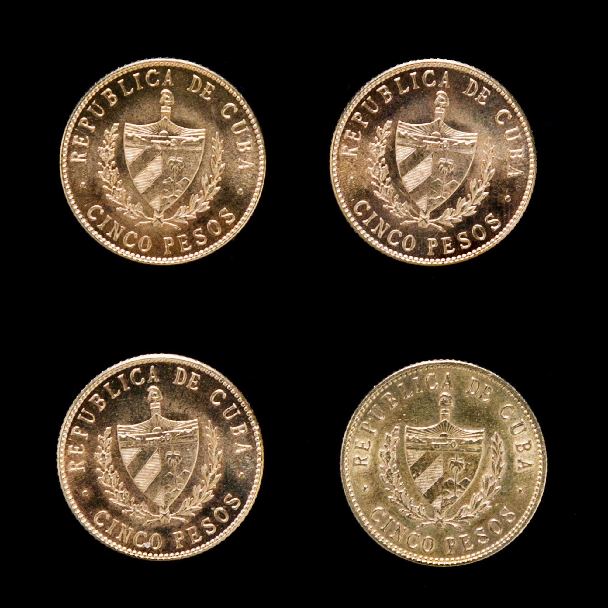 A Group of Four Cuba Republic 1916 5-Peso Gold Coins