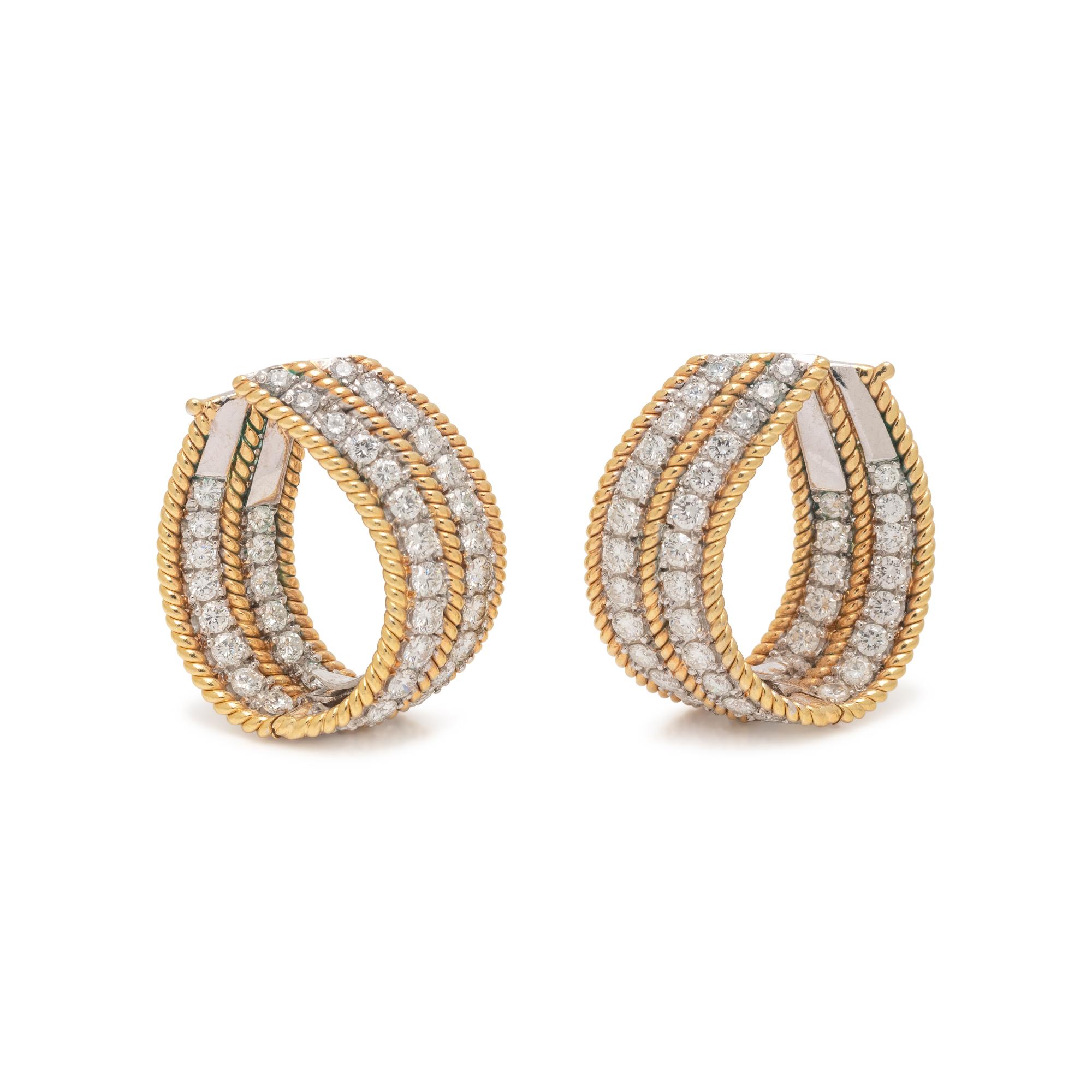 BICOLOR GOLD AND DIAMOND HOOP EARRINGS