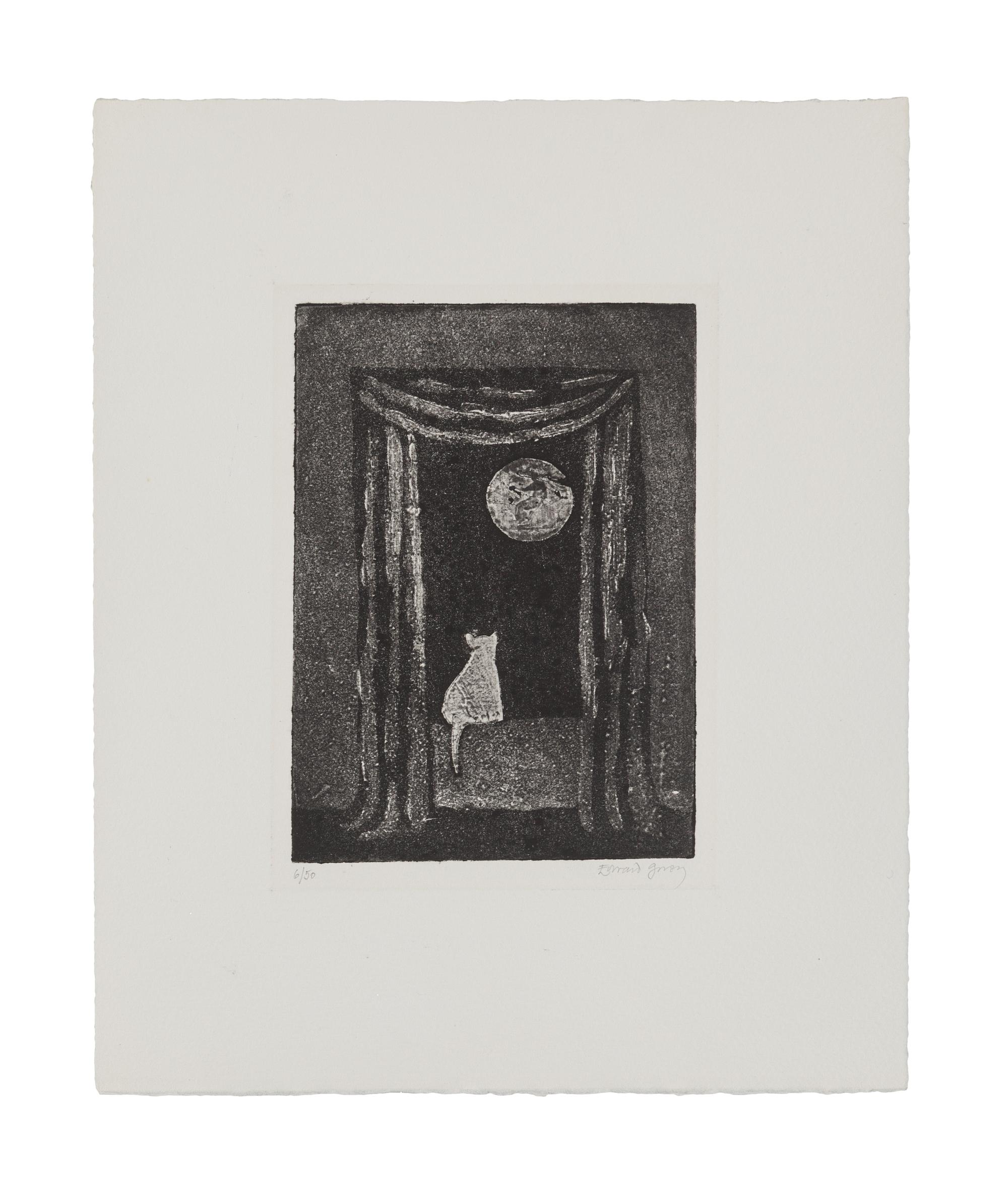 GOREY, Edward (1925-2000). Cat in Window observing Night Moon. [New York: Gotham Book Mart, 1985].