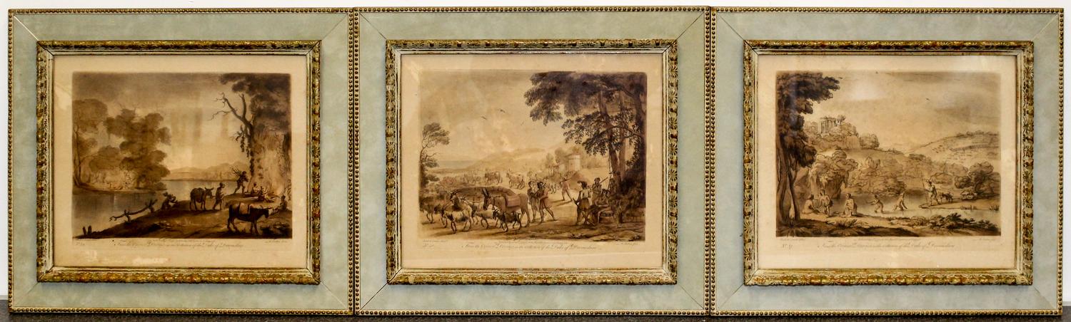 A Group of 6 English Handcolored Engravings Framed: 13 3/4 x 15 3/4 inches.