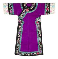 A Purple Ground Embroidered Silk Manchu Lady's Informal Robe
