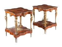 A Pair of Louis XVI Style Gilt Bronze Mounted Tulipwood Side Tables