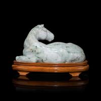 A Chinese Jadeite Horse, 20th Century 近代 翡翠臥馬