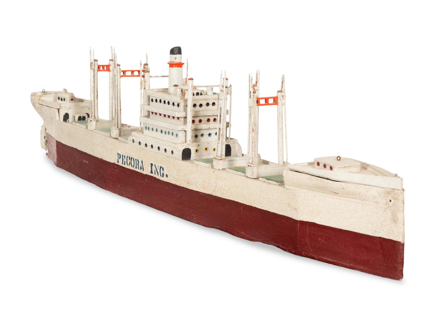 Two Carved and Painted Wood Steamship Models