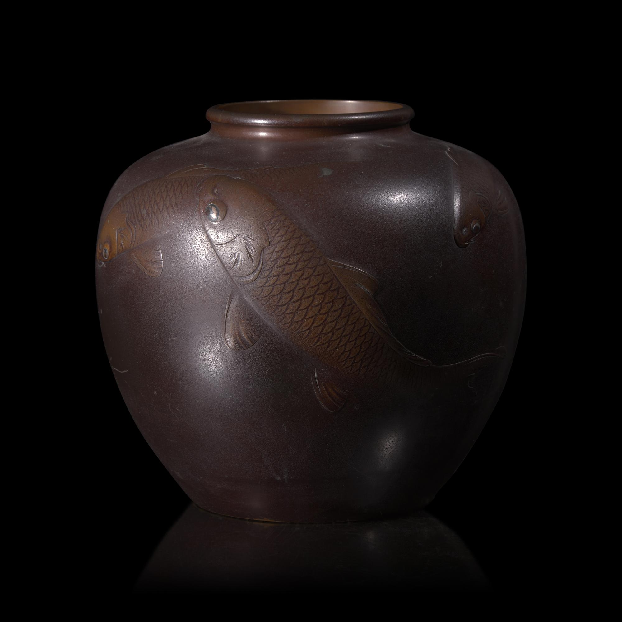 A Japanese Bronze 'Koi' Vase