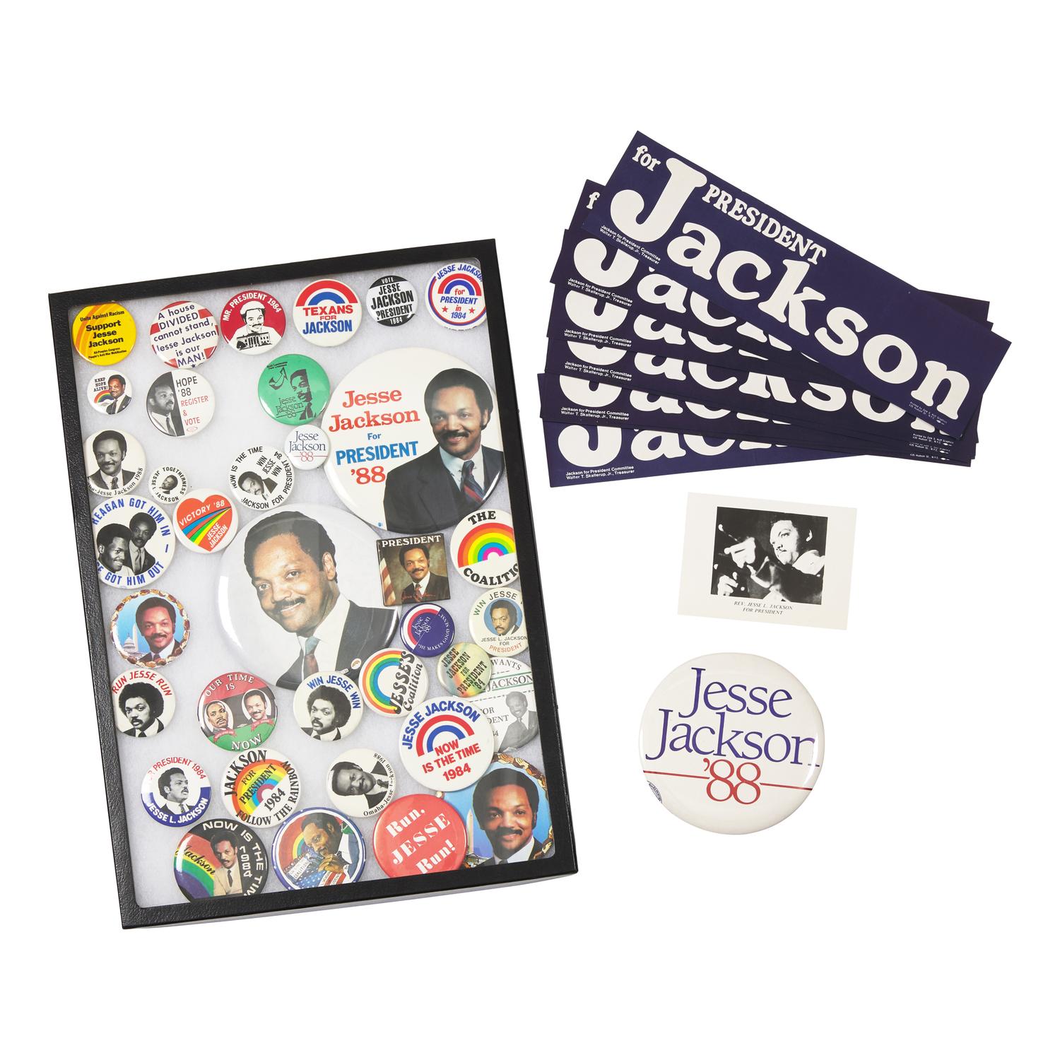 [African Americana] (Jackson, Jesse). Group of Campaign Buttons, and Other Ephemera