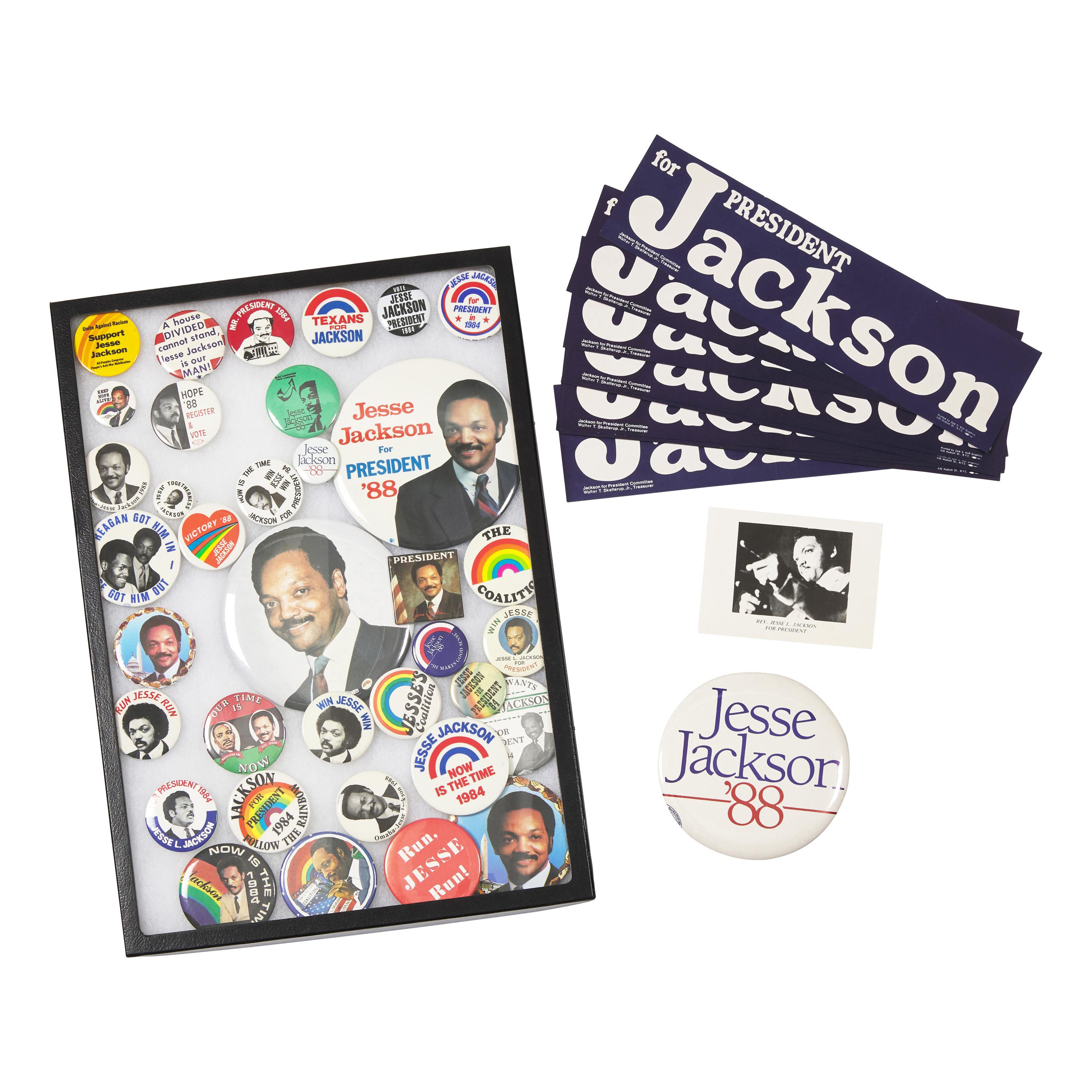 [African Americana] (Jackson, Jesse). Group of Campaign Buttons, and Other Ephemera