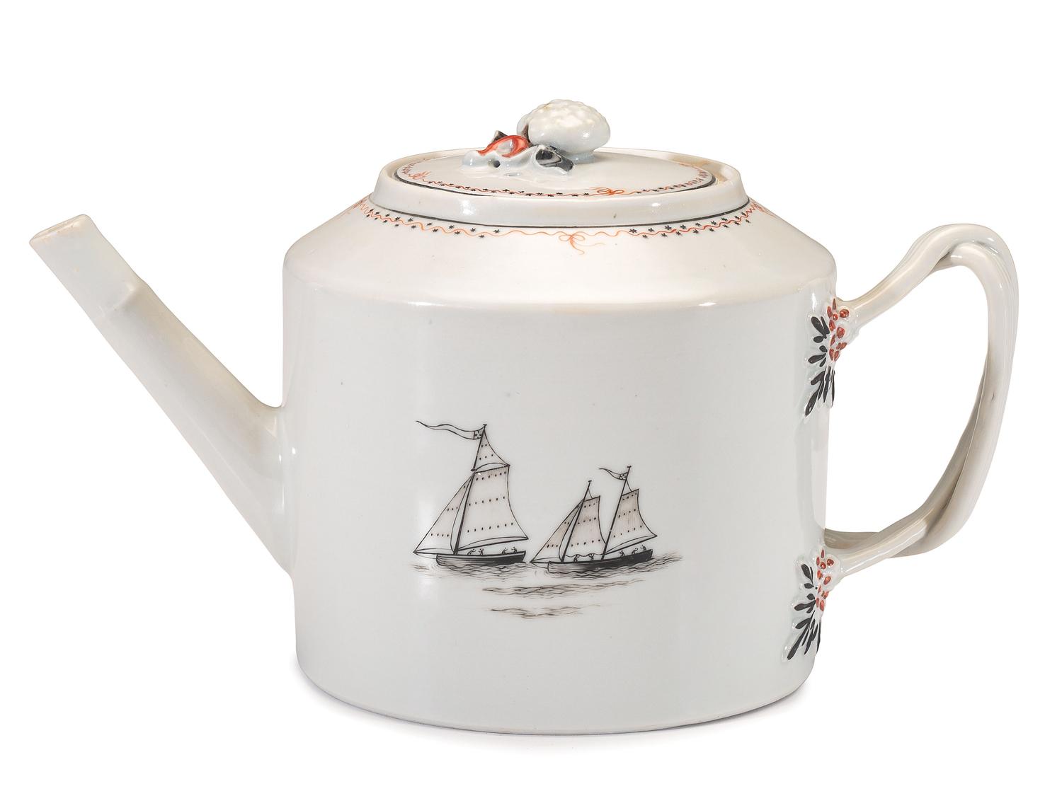 A Chinese Export Porcelain Nine-Piece Grisaille Tea Service