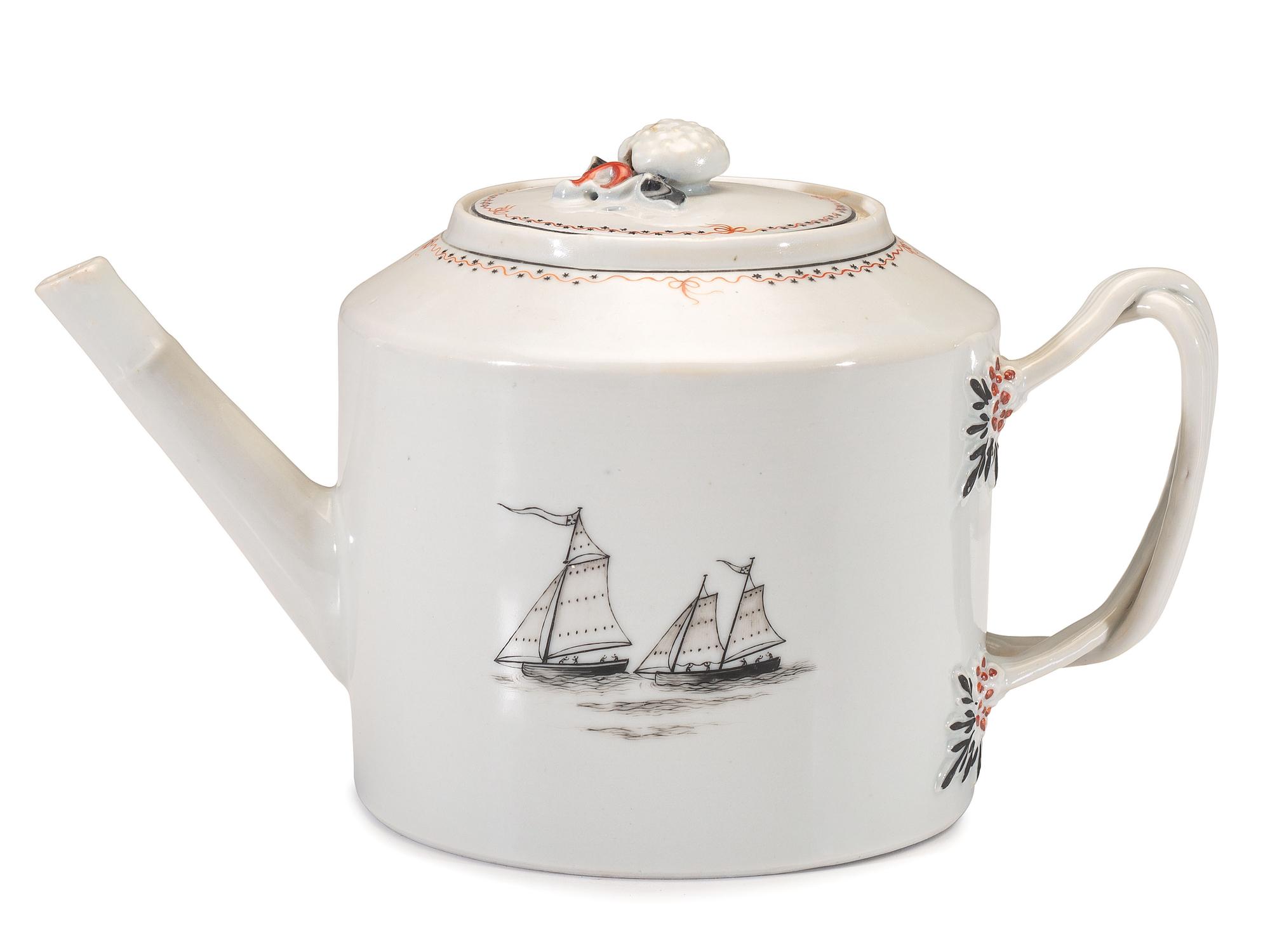 A Chinese Export Porcelain Nine-Piece Grisaille Tea Service